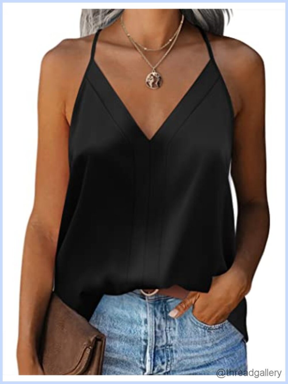 Zeagoo Satin Silk V-Neck Sleeveless Camisole Tank Top Adjustable Spaghetti